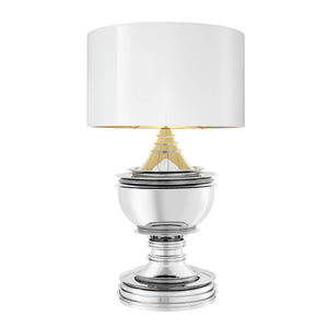 Tafellamp Silom nikkelafwerking hoogglans witte kap van Melanie Interior Design
