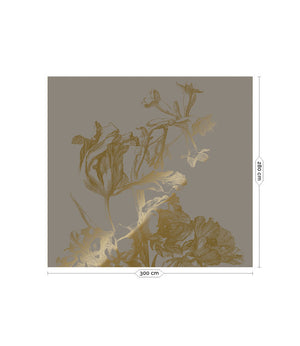 Goldmetallische Fototapete Gravierte Blumen, Grau 300x280