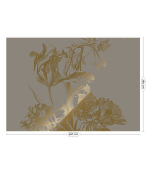 لوحة جدارية معدنية ذهبية منقوشة زهور ، رمادي 400x280