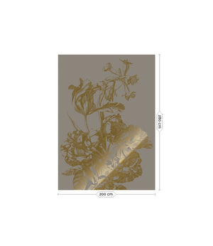 Goldmetallische Fototapete Gravierte Blumen, Grau 200x280