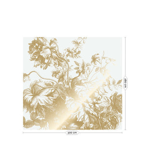 Goldmetallische Fototapete Gravierte Blumen, Grauweiß 300x280