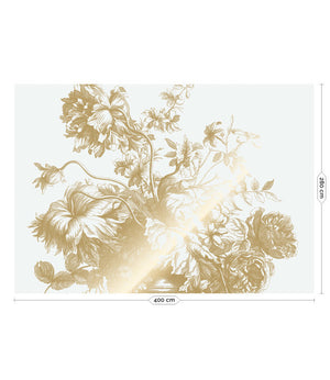 Goldmetallische Fototapete Gravierte Blumen, Grauweiß 400x280