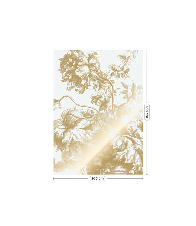Gold metallic wall mural Engraved Flowers, Off-white 200x280